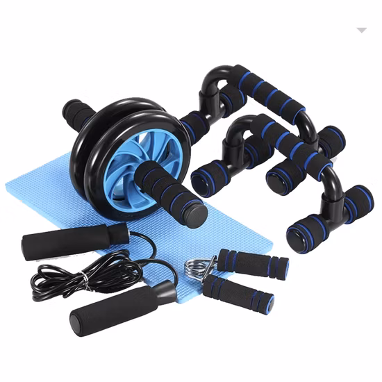 Top Quality Travel Friendly Portable Fitness Set- Push up Stand, Jump Ropes, Hand Grip Trainer, Yoga Mat, ABS Wheel