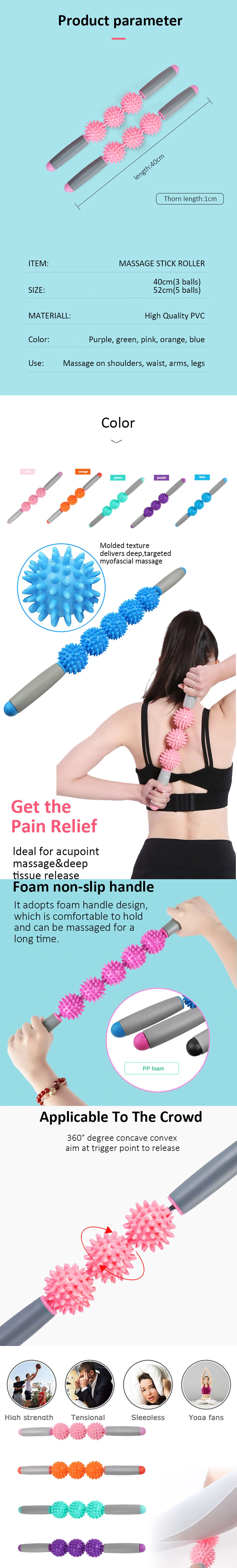 Newfield PP Handle PVC Ball 3 Three Thorn Ball Massage Stick for Massaging Leg Waist Muscles